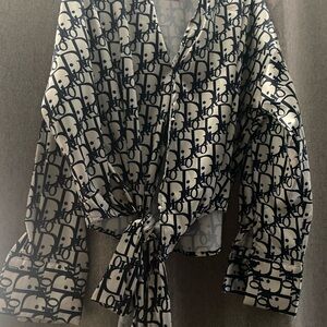 Navy and White Monogram Blouse